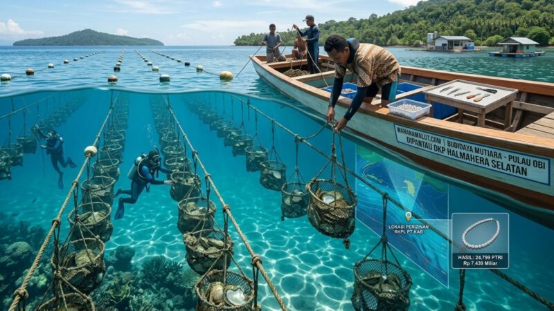 PENDAPATAN - Produksi mutiara PT Karya Alam Bahari di Pulau Obi tercatat mencapai 24.799 butir dengan nilai patokan Rp7,439 miliar. Namun, di balik nilai komoditas tersebut, proses Rencana Kegiatan Pemanfaatan Ruang Laut (RKPL) perusahaan disebut masih berlangsung di tingkat kementerian. (Dok: Ilustrasi Gemini AI).