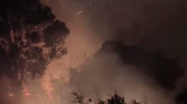 Kobaran api terlihat di area Taman Love, Kelurahan Moya, Kecamatan Ternate Tengah, Kota Ternate, Maluku Utara, Sabtu (3/10/2026) sekitar pukul 05.26 WIT. Api dilaporkan membesar sejak Jumat (2/10/2026) sekitar pukul 12.30 WIT, namun tidak sampai ke area tempat camp.