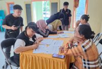 Anggota Bawaslu Halmahera Timur, Susana Corry Rotinsulu bersama staf sekretariat melakukan uji petik faktual data pemilih dengan menyambangi warga di Desa Gamesan, Kecamatan Maba, untuk memastikan akurasi data pemilih.