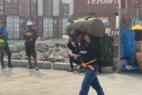 Porter mengangkut barang penumpang di Pelabuhan Ahmad Yani, Ternate, Maluku Utara, saat aktivitas keberangkatan dan kedatangan kapal berlangsung, Selasa (20/10/2026). (Dok: Wahana Malut/Risaldi)