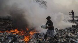 Kondisi kawasan TPA Takome, Kota Ternate, yang dilanda kebakaran. WALHI Maluku Utara mendesak pemerintah segera menangani kebakaran dan melindungi warga dari paparan asap, Senin (5/10/2026). Dok: ANTARA FOTO/Andri Saputra